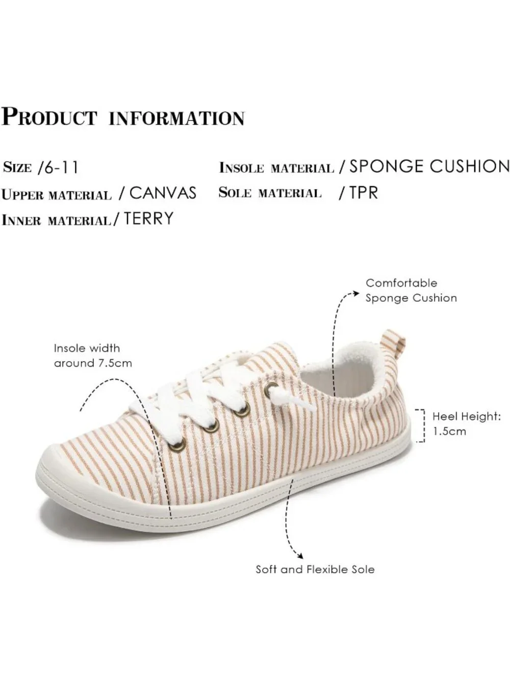 Women's Beige Stripe Comfortable Lace-Up Flat Breathable Walking Casual Sneakers